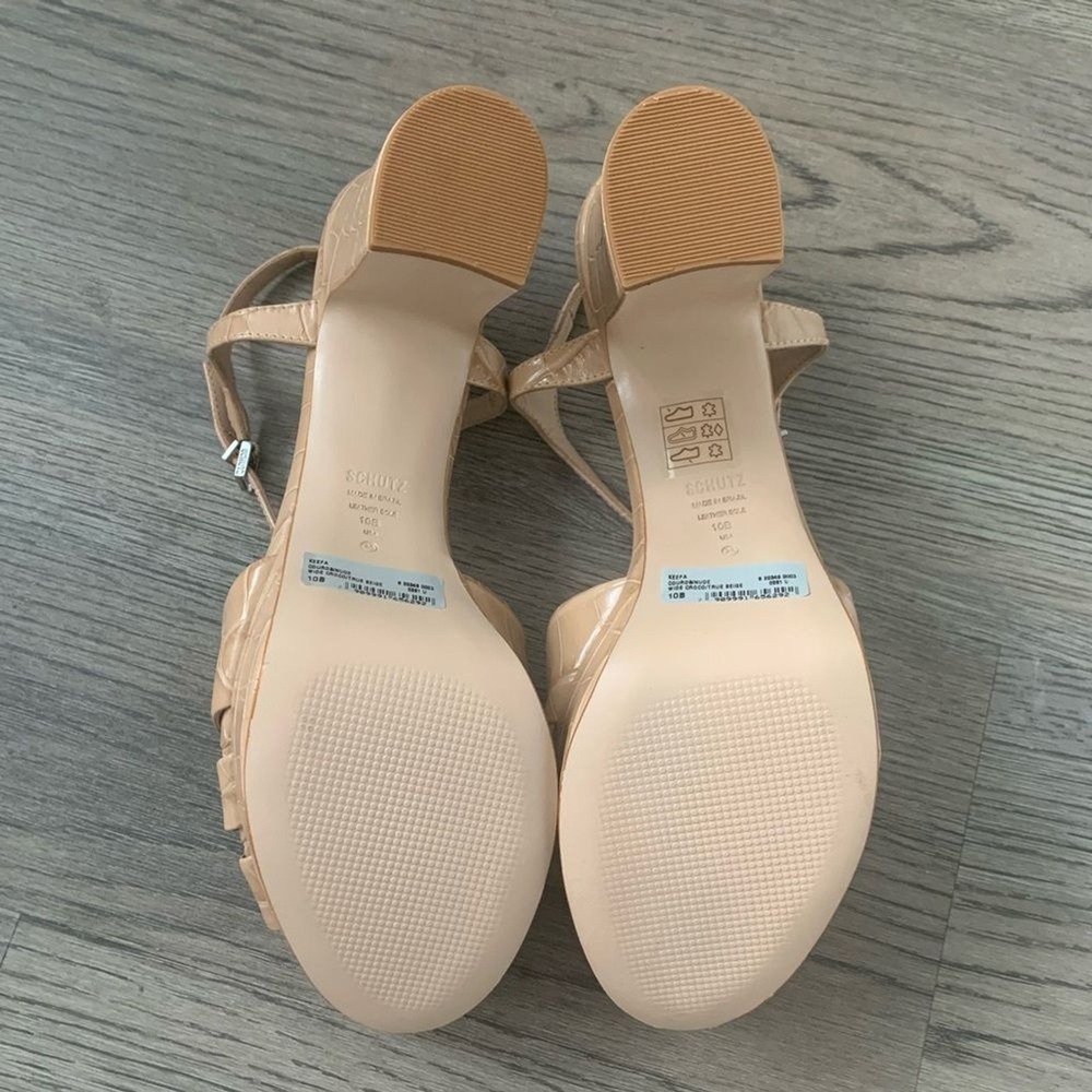 SCHUTZ Keefa Platform Heels Size 10 Nude Beige Croc Embossed Leather Sandals NWB - Picture 4 of 16